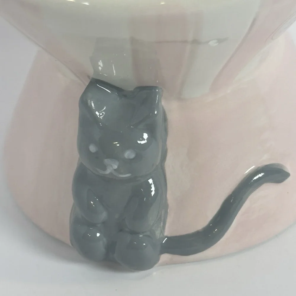 Mellow & Mod Cat Pedestal Bowl Pink Stripe Ceramic Raised Cat Food Dish